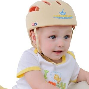 Beige Baby Helmet with Embroidered Logo Safety New